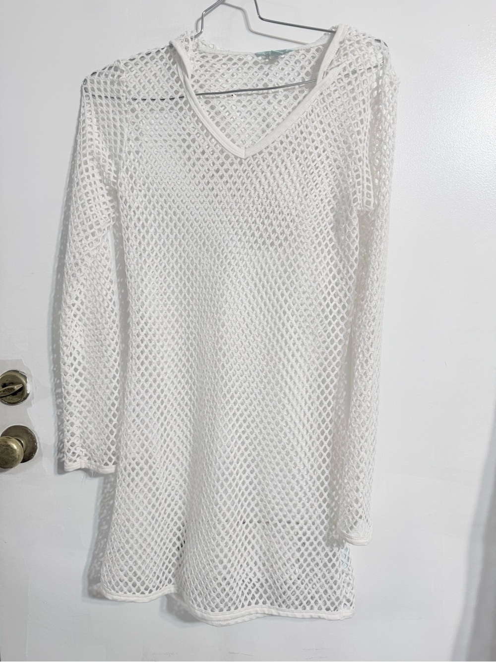 Balance colección White Open-Knit Hoodie Cover-Up size Medium